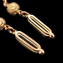 Load image into Gallery viewer, A pair of engraved bead and bar drop earrings in yellow gold
