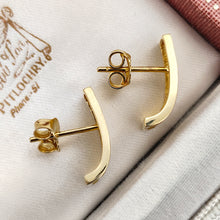 Load image into Gallery viewer, A pair of yellow gold Greek key design half hoop earrings, in an antique box
