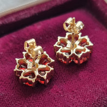 Load image into Gallery viewer, Vintage 9ct Gold Garnet and Diamond Cluster Stud Earrings backs
