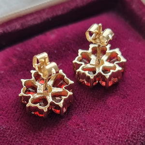 Vintage 9ct Gold Garnet and Diamond Cluster Stud Earrings backs
