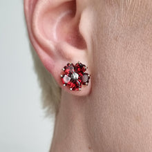 Load image into Gallery viewer, Vintage 9ct Gold Garnet and Diamond Cluster Stud Earrings modelled

