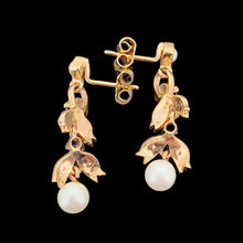 Load image into Gallery viewer, Vintage 9ct Yellow Gold Pearl and Sapphire Drop Earrings
