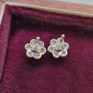 Vintage 18ct White Gold Sapphire and Diamond Cluster Stud Earrings backs