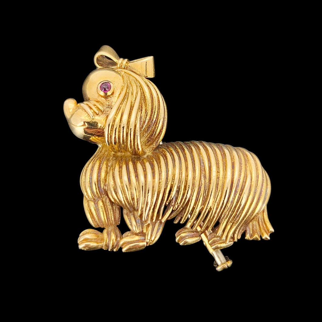 Vintage 18ct Yellow Gold Shih Tzu Dog Brooch, Circa 1960's