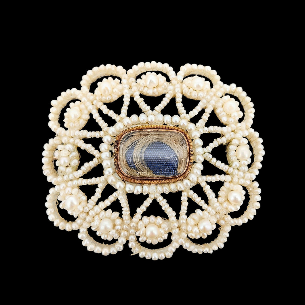 Georgian/Victorian Seed Pearl and Mother of Pearl Mourning Brooch
