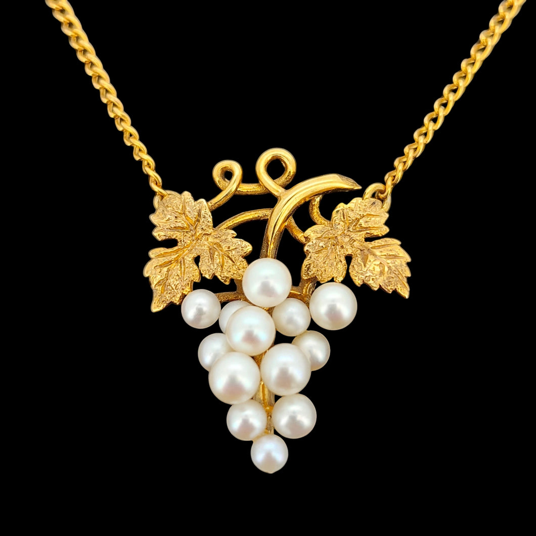 Vintage 9ct Yellow Gold Pearl Grape Bunch Necklace, Hallmarked London 1961