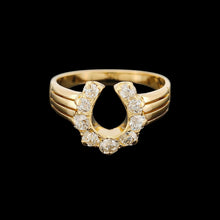 Load image into Gallery viewer, Victorian 18ct Yellow Gold Old Cut Diamond Horseshoe Ring
