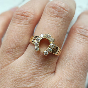 Victorian 18ct Yellow Gold Old Cut Diamond Horseshoe Ring