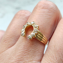 Load image into Gallery viewer, Victorian 18ct Yellow Gold Old Cut Diamond Horseshoe Ring
