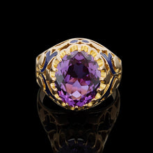 Load image into Gallery viewer, Vintage 14K Gold Synthetic Alexandrite and Enamel Dress Ring
