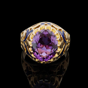 Vintage 14K Gold Synthetic Alexandrite and Enamel Dress Ring