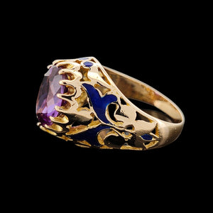 Vintage 14K Gold Synthetic Alexandrite and Enamel Dress Ring
