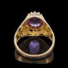Load image into Gallery viewer, Vintage 14K Gold Synthetic Alexandrite and Enamel Dress Ring
