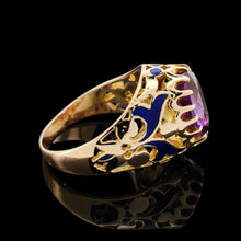 Load image into Gallery viewer, Vintage 14K Gold Synthetic Alexandrite and Enamel Dress Ring
