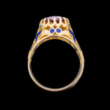 Load image into Gallery viewer, Vintage 14K Gold Synthetic Alexandrite and Enamel Dress Ring
