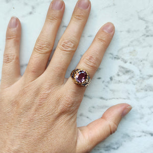 Vintage 14K Gold Synthetic Alexandrite and Enamel Dress Ring