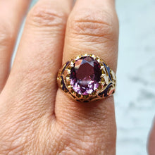 Load image into Gallery viewer, Vintage 14K Gold Synthetic Alexandrite and Enamel Dress Ring
