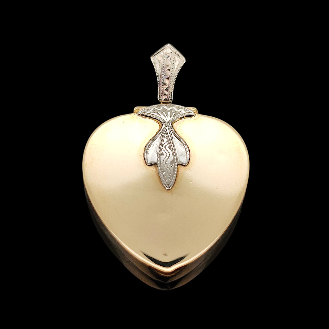 Vintage 9ct Yellow Gold and Palladium Heart Shaped Locket