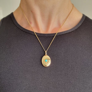 Antique 15ct Gold Oval Turquoise Locket