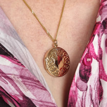 Load image into Gallery viewer, Antique 9ct Gold Round Engraved Locket, Hallmarked Birmingham 1916 modelled with chain
