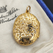 Load image into Gallery viewer, An intricately engraved oval locket in yellow gold, hallmarked
