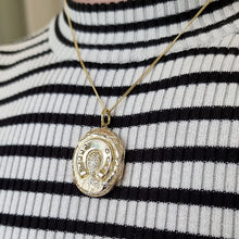 Load image into Gallery viewer, Antique 9ct Gold Back &amp; Front Ornate Horseshoe Locket modelled with chain
