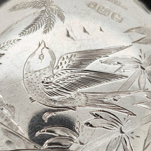 Load image into Gallery viewer, A close-up of a bird engraving on a silver locket
