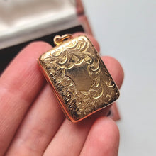 Load image into Gallery viewer, Antique 9ct Gold Cushion Shaped Locket, Hallmarked Birmingham 1914 in hand
