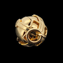 Load image into Gallery viewer, A folding masonic ball fob pendant in gold and silver, on a black background
