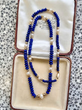 Load image into Gallery viewer, Lapis Lazuli and Freshwater Pearl Necklace in box
