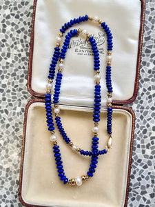 Lapis Lazuli and Freshwater Pearl Necklace in box