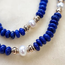 Load image into Gallery viewer, Lapis Lazuli and Freshwater Pearl Necklace close up
