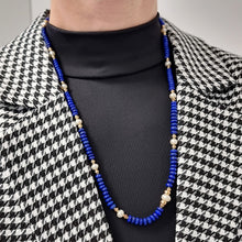 Load image into Gallery viewer, Lapis Lazuli and Freshwater Pearl Necklace modelled
