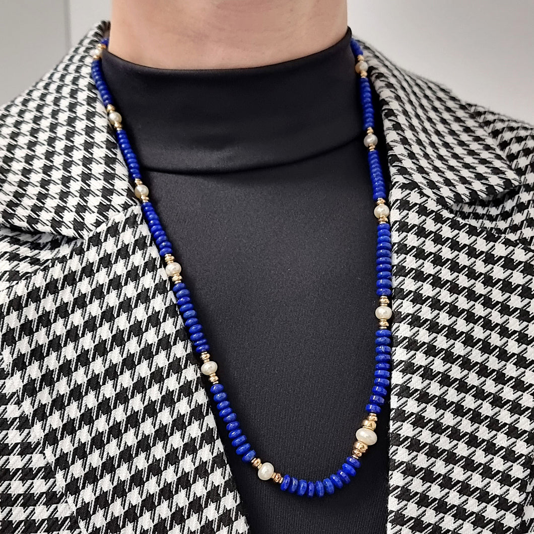 Lapis Lazuli and Freshwater Pearl Necklace modelled