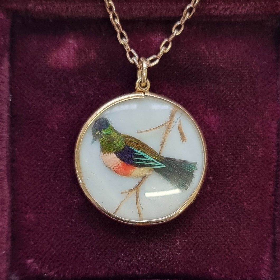 Antique 9ct Rose Gold Bird Pendant with Chain in box