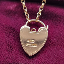 Load image into Gallery viewer, Antique 9ct Gold Engraved Heart Padlock with Chain back
