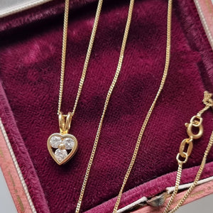 Vintage 18ct Gold Diamond Heart Pendant with Chain, 0.30ct in box