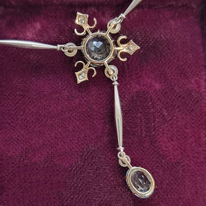 Edwardian Platinum & 18ct Gold Aquamarine, Diamond and Pearl Pendant Necklace back