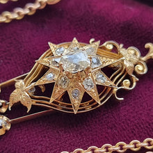 Load image into Gallery viewer, Victorian 15ct Gold Old Cut Diamond Star Drop Pendant with Chain side view
