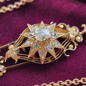 Victorian 15ct Gold Old Cut Diamond Star Drop Pendant with Chain side view
