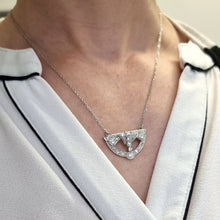 Load image into Gallery viewer, Art Deco Platinum Diamond Pendant on 9ct White Gold Chain modelled
