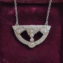 Load image into Gallery viewer, Art Deco Platinum Diamond Pendant on 9ct White Gold Chain in box
