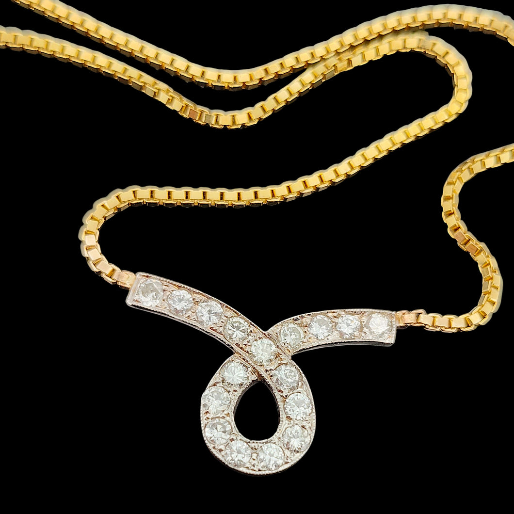 Vintage 9ct Yellow and White Gold Diamond Loop Pendant Necklace