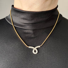 Load image into Gallery viewer, Vintage 9ct Yellow and White Gold Diamond Loop Pendant Necklace
