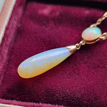 Load image into Gallery viewer, Vintage 9ct Gold Opal Pendant Drop Necklace close-up of pendant
