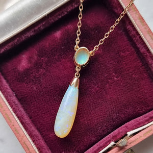 Vintage 9ct Gold Opal Pendant Drop Necklace back of pendant