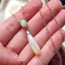 Load image into Gallery viewer, Vintage 9ct Gold Opal Pendant Drop Necklace in hand
