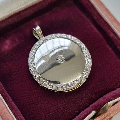 Antique 18ct Gold Diamond Locket Pendant in box