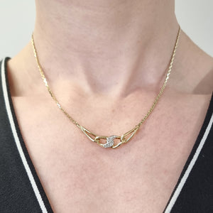 Vintage 14k Yellow Gold Diamond Necklace modelled