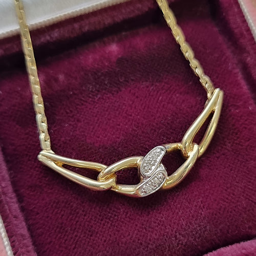 Vintage 14k Yellow Gold Diamond Necklace in box